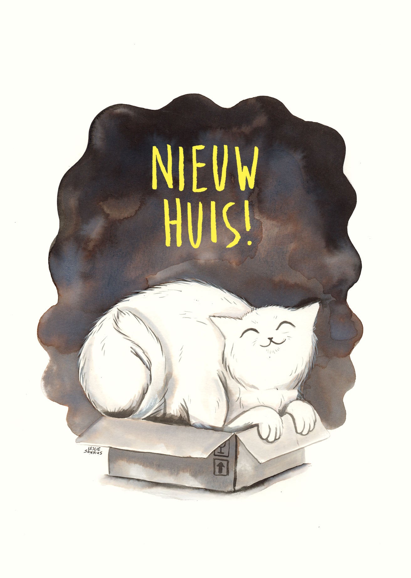 Wenskaart kat - Nieuw huis!